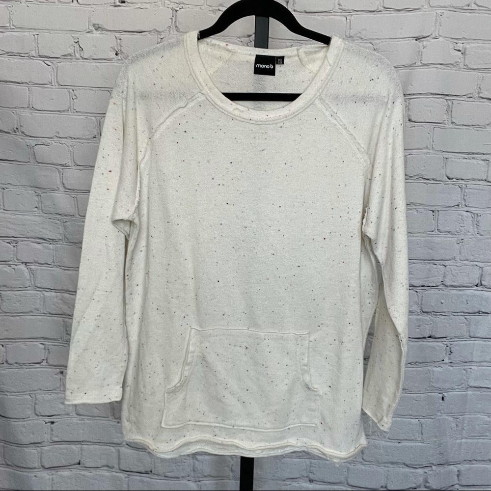 Mono B White Crew Neck Sweater with Speckled Print